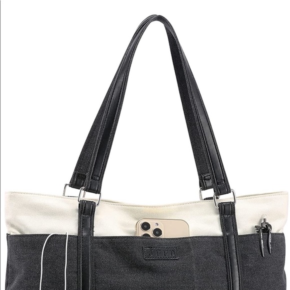 Black and White Canvas Tote Bag - New! - Laptop - Work - Fashion - Accessories - Picture 5 of 10